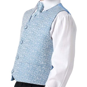 Boys Blue Swirl 3 Piece Waistcoat, Cravat & Handkerchief